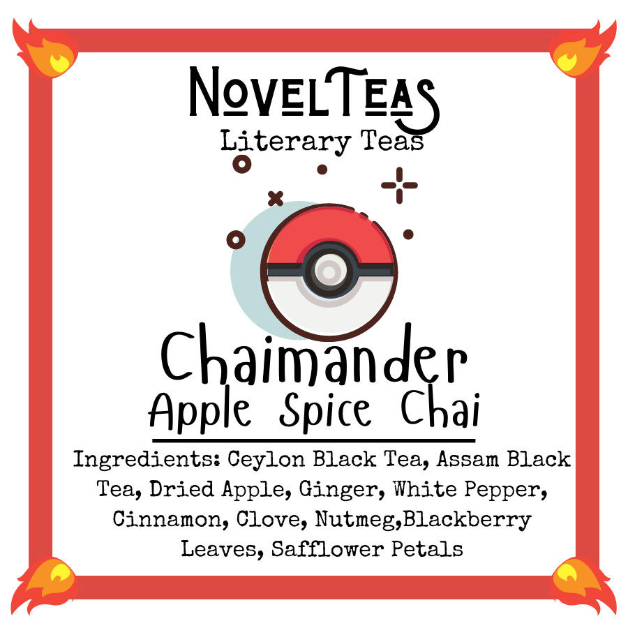 Chaimander Tea front label with a pokeball on it